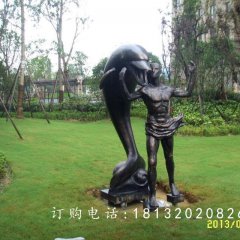 人與海豚銅雕，和諧銅雕，公園景觀雕塑