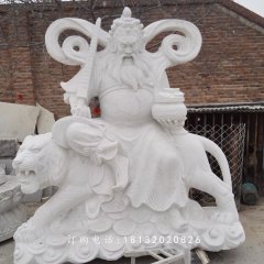 騎虎財(cái)神石雕，漢白玉武財(cái)神雕塑