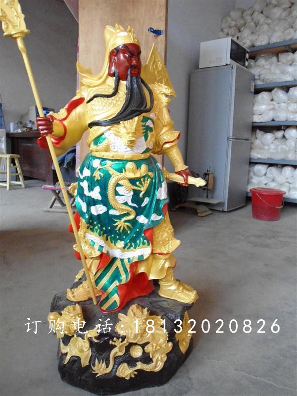 持刀關(guān)公雕塑，玻璃鋼彩繪關(guān)公雕塑