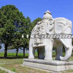 大理石大象雕塑，象馱寶瓶石雕