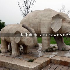 母子象石雕，公園動(dòng)物石雕