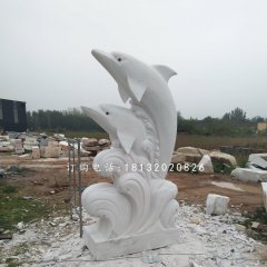 海豚戲水石雕，漢白玉海豚