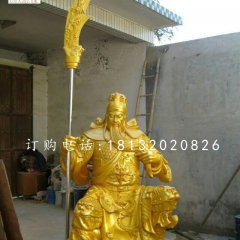 坐式持刀關(guān)公，玻璃鋼人物雕塑