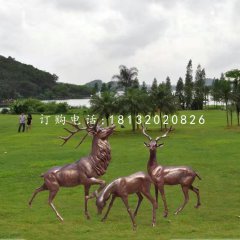 玻璃鋼仿銅馴鹿雕塑，公園動物雕塑