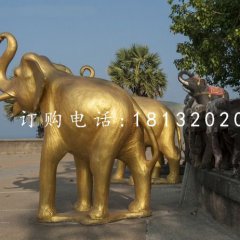 玻璃鋼金色大象，廣場動物雕塑