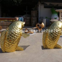 金色鯉魚雕塑，玻璃鋼仿真動物