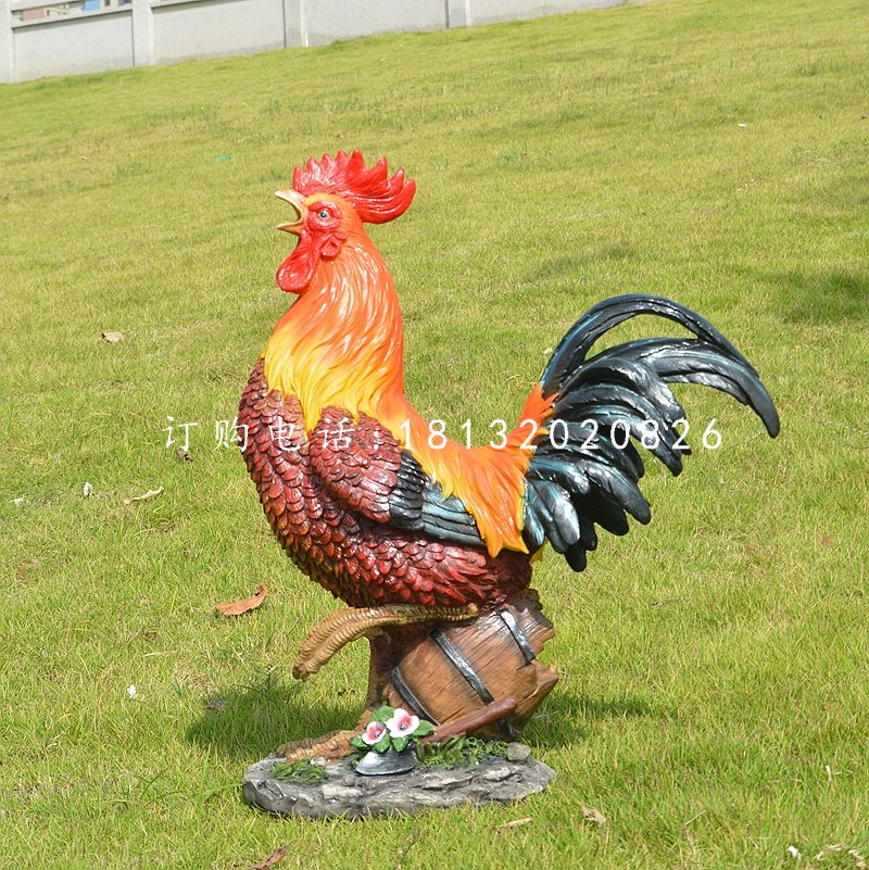 玻璃鋼彩繪仿真公雞，動物雕塑，公園景觀雕塑