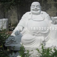 漢白玉拿元寶的彌勒佛，寺廟佛像石雕