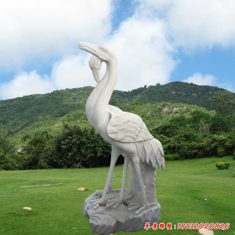 公園石雕仙鶴擺件，大理石動物是